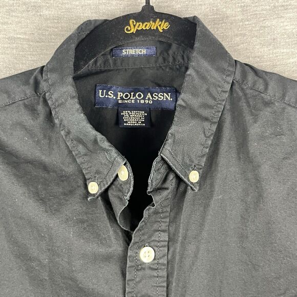 US Polo Assn Button Down Short Sleeve Shirt Size Small Stretch Black - Picture 3 of 8